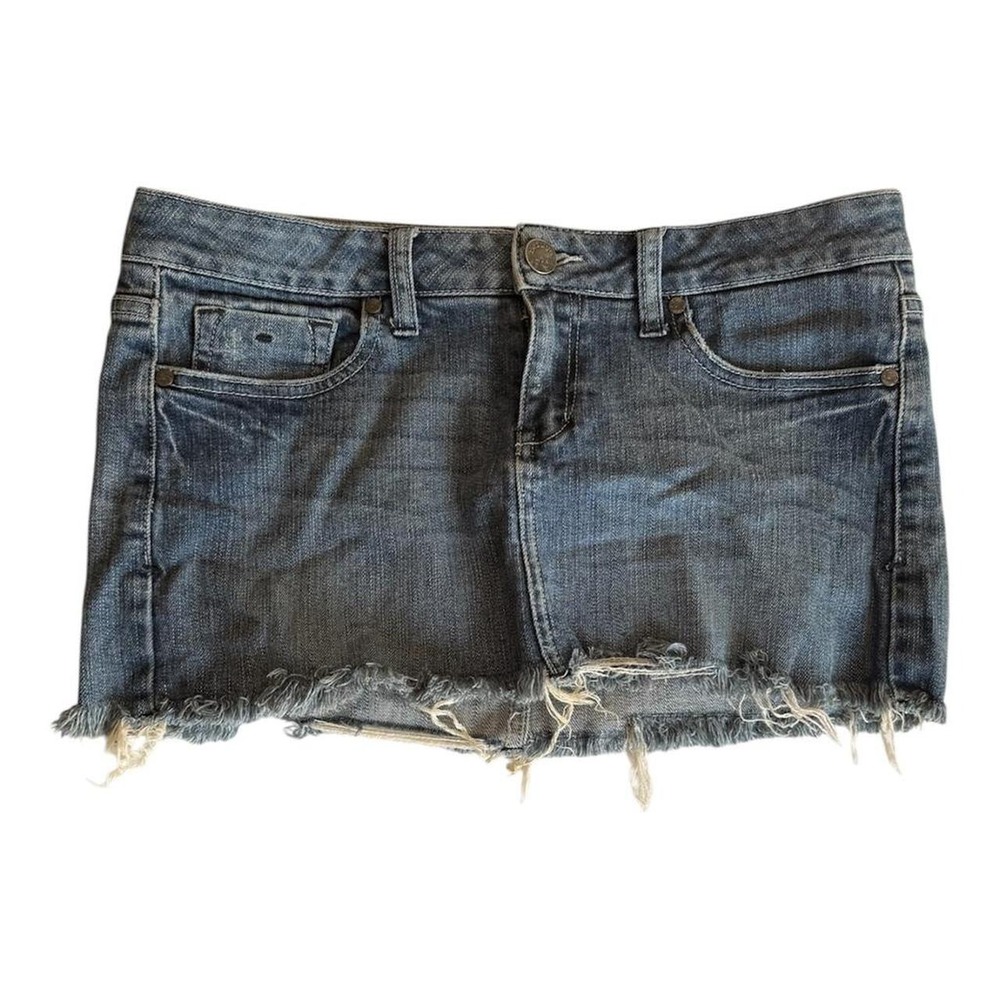 Refuge blue micro mini denim mini skirt with frayed hem